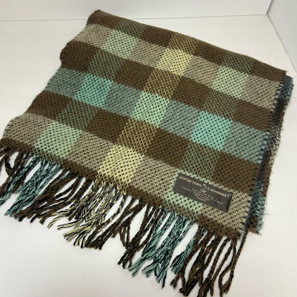 D&Y “Softer Than Cashmere?” Plaid Fringe Scarf – Brown & Teal - Picture 5 of 7